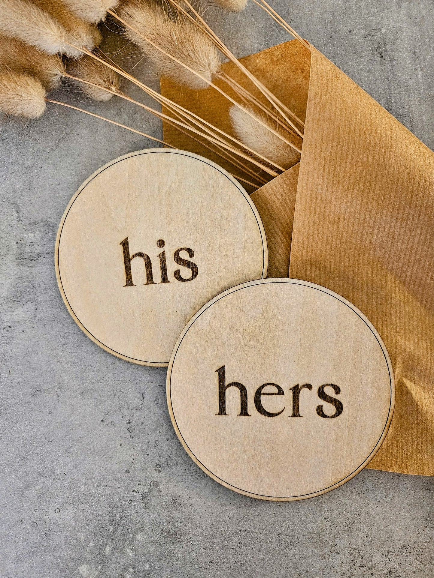 His and Hers wooden coasters