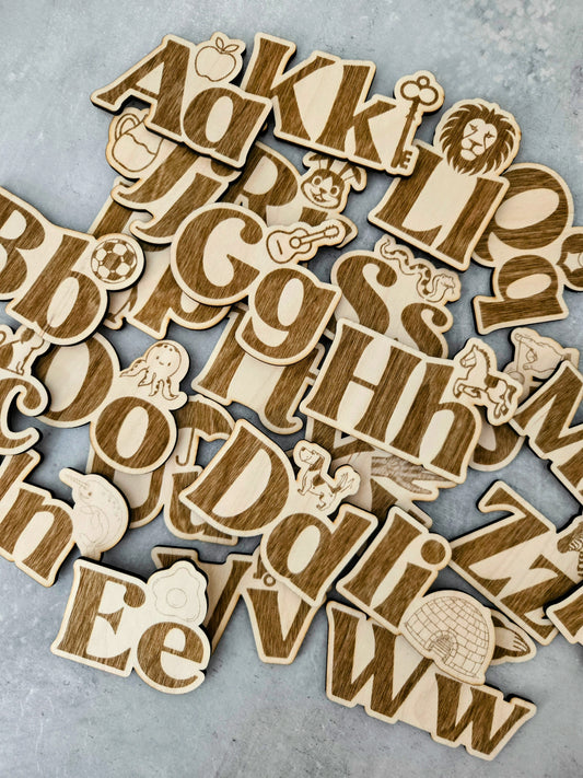 Wooden alphabet fridge magnets