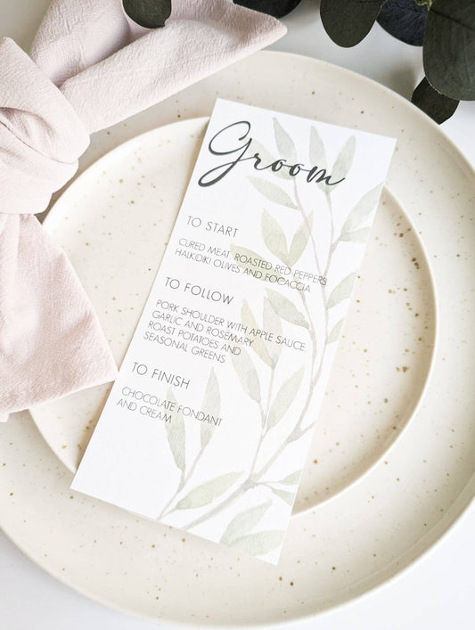 Personalised Wedding Menus - Eucalyptus