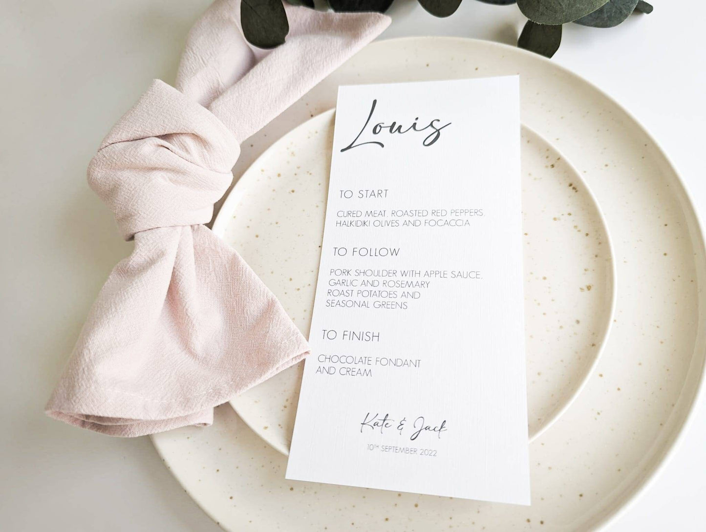 Personalised Individual Wedding Menus