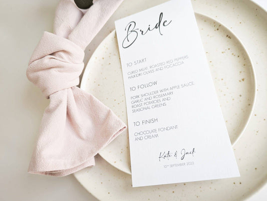 Personalised Individual Wedding Menus