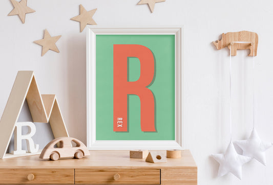 Personalised Red & Green Initial Print