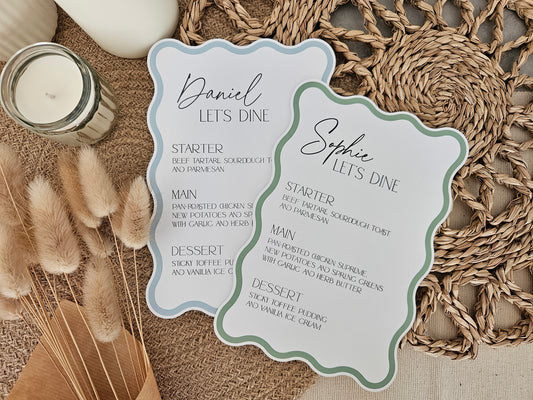 Wavy Wedding Menu and Place Name