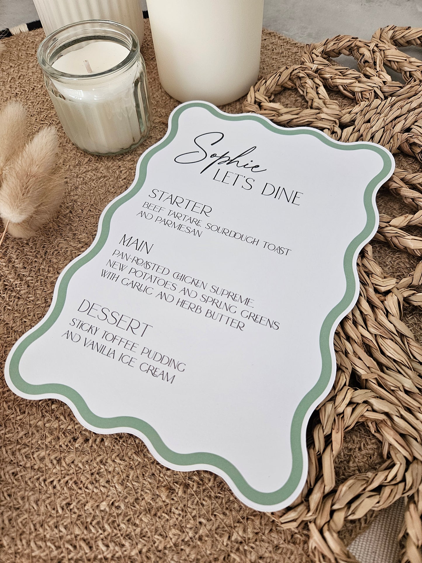 Wavy Wedding Menu and Place Name