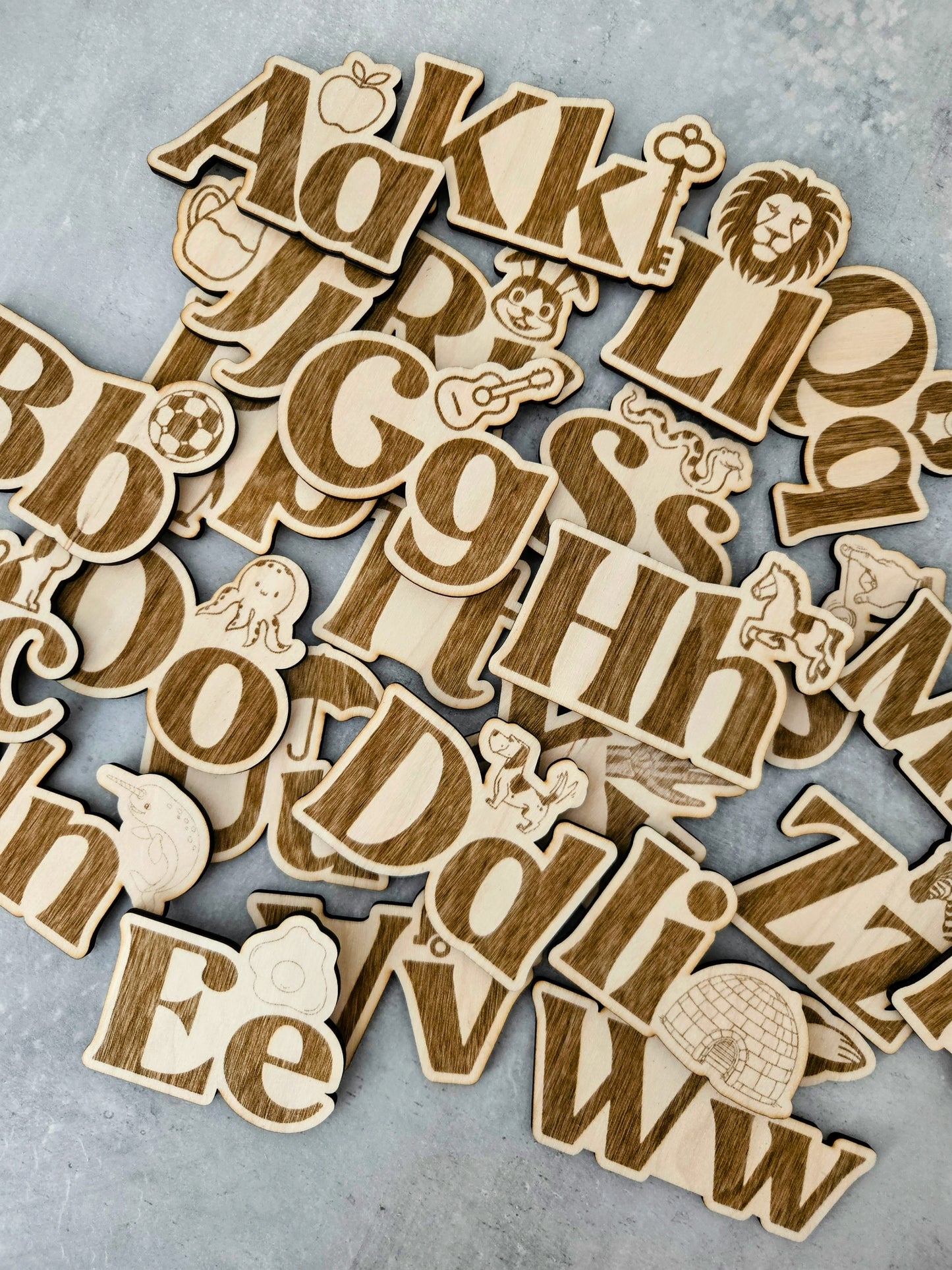 Wooden alphabet fridge magnets