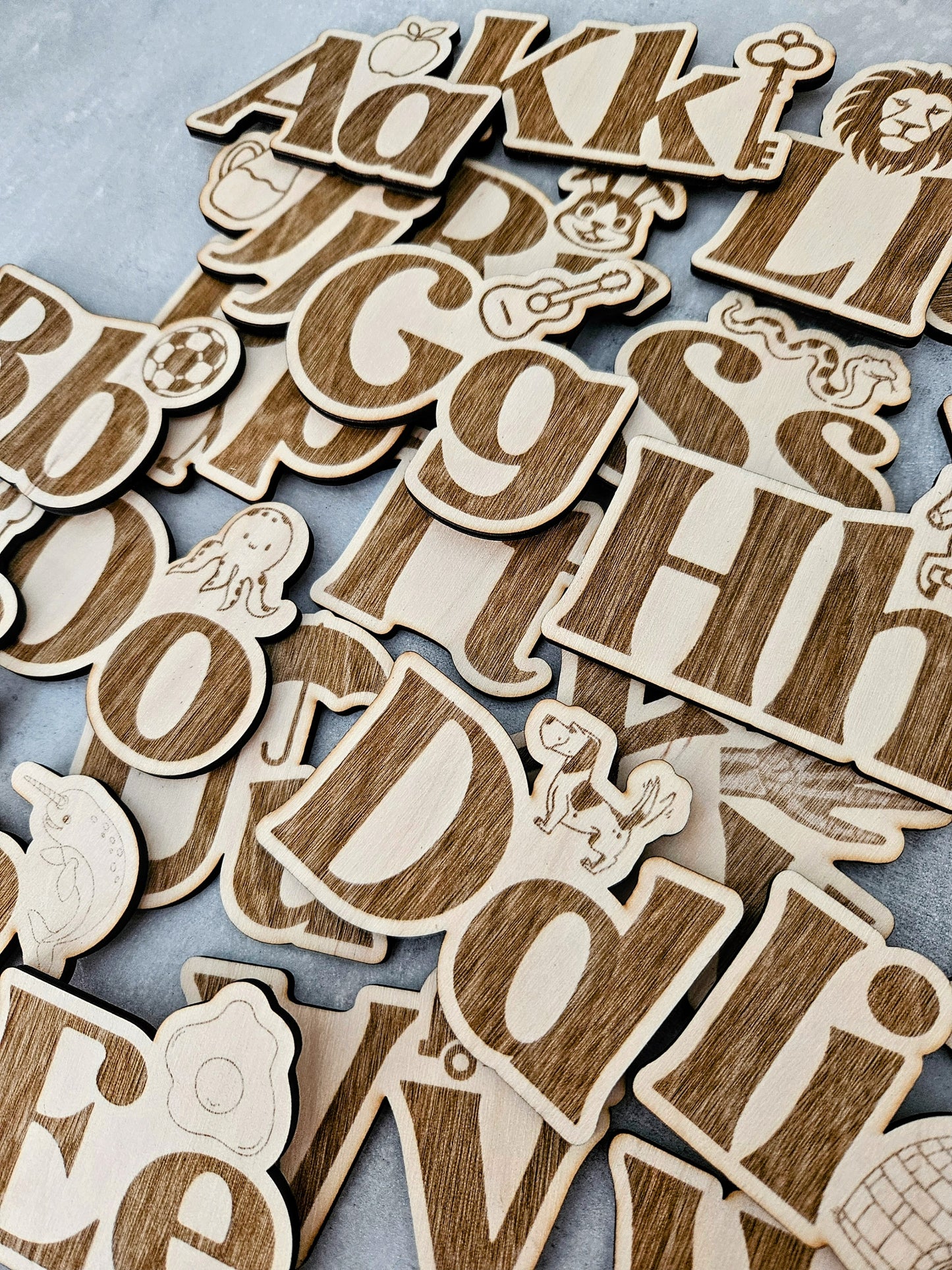 Wooden alphabet fridge magnets