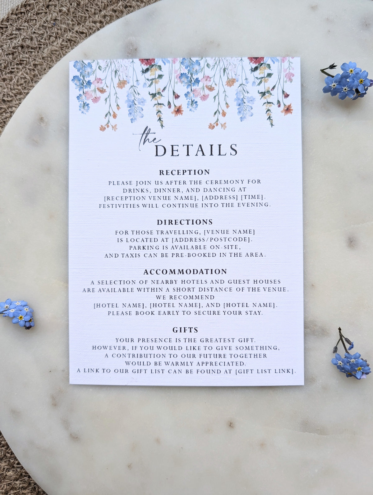 “Wildflower wedding invitation with botanical floral design”

“Floral wedding invitation suite with details and RSVP cards”

“Pastel botanical wedding stationery on linen textured card”

“Rustic floral wedding invitation with dusky pink envelope”