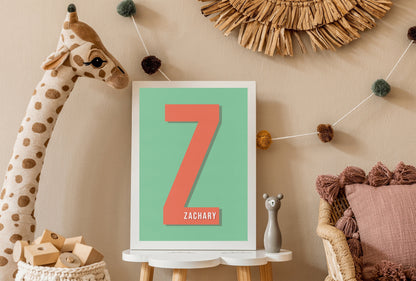 Personalised Red & Green Initial Print