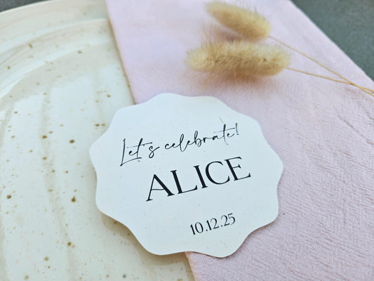 Wavy Let's Celebrate Wedding Table Place Names