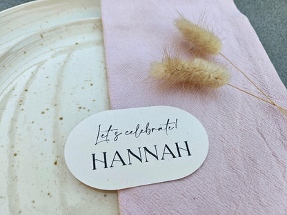 Oval Let's Celebrate Wedding Table Place Names