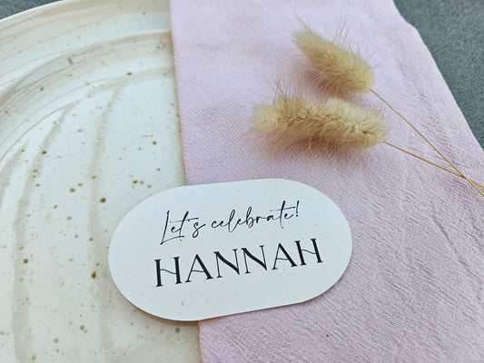 Oval Let's Celebrate Wedding Table Place Names