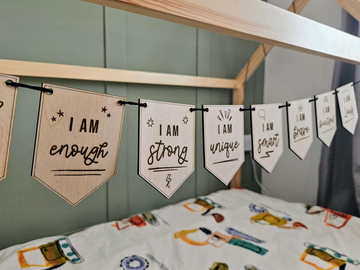 Positive Affirmations Penant Flag Bunting | Children's Positivity | Kids Self-esteem | Kids Bedroom Playroom Decor