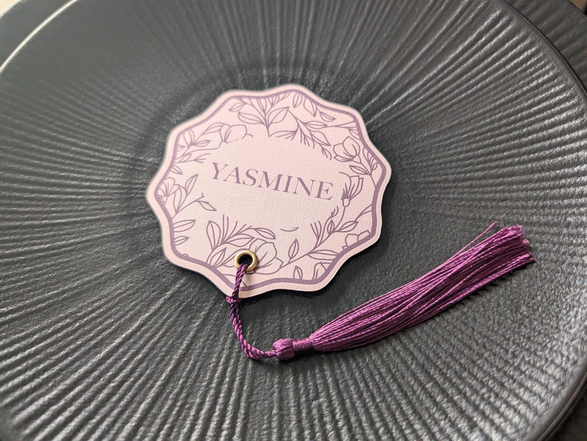 Floral Wedding Place Cards with Tassel | Blush & Plum