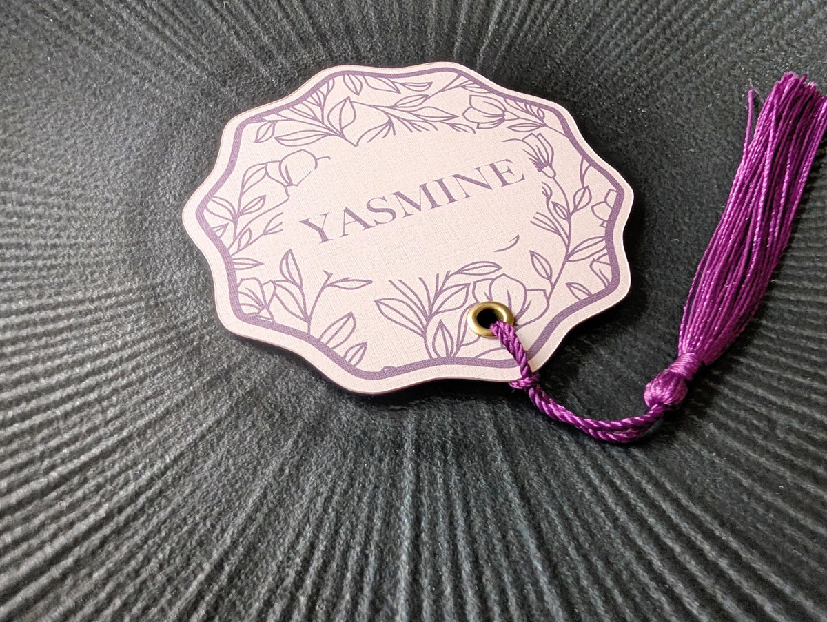 Floral Wedding Place Cards with Tassel | Blush & Plum