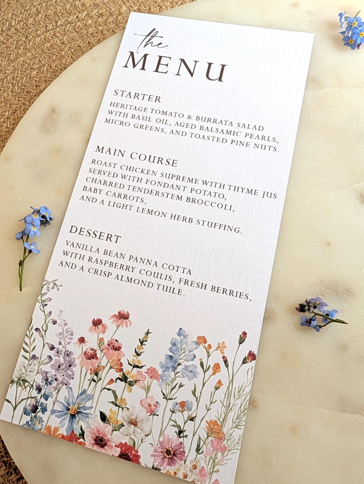 Wildflower Wedding Menu Cards | Floral Botanical Dinner Table Place Names