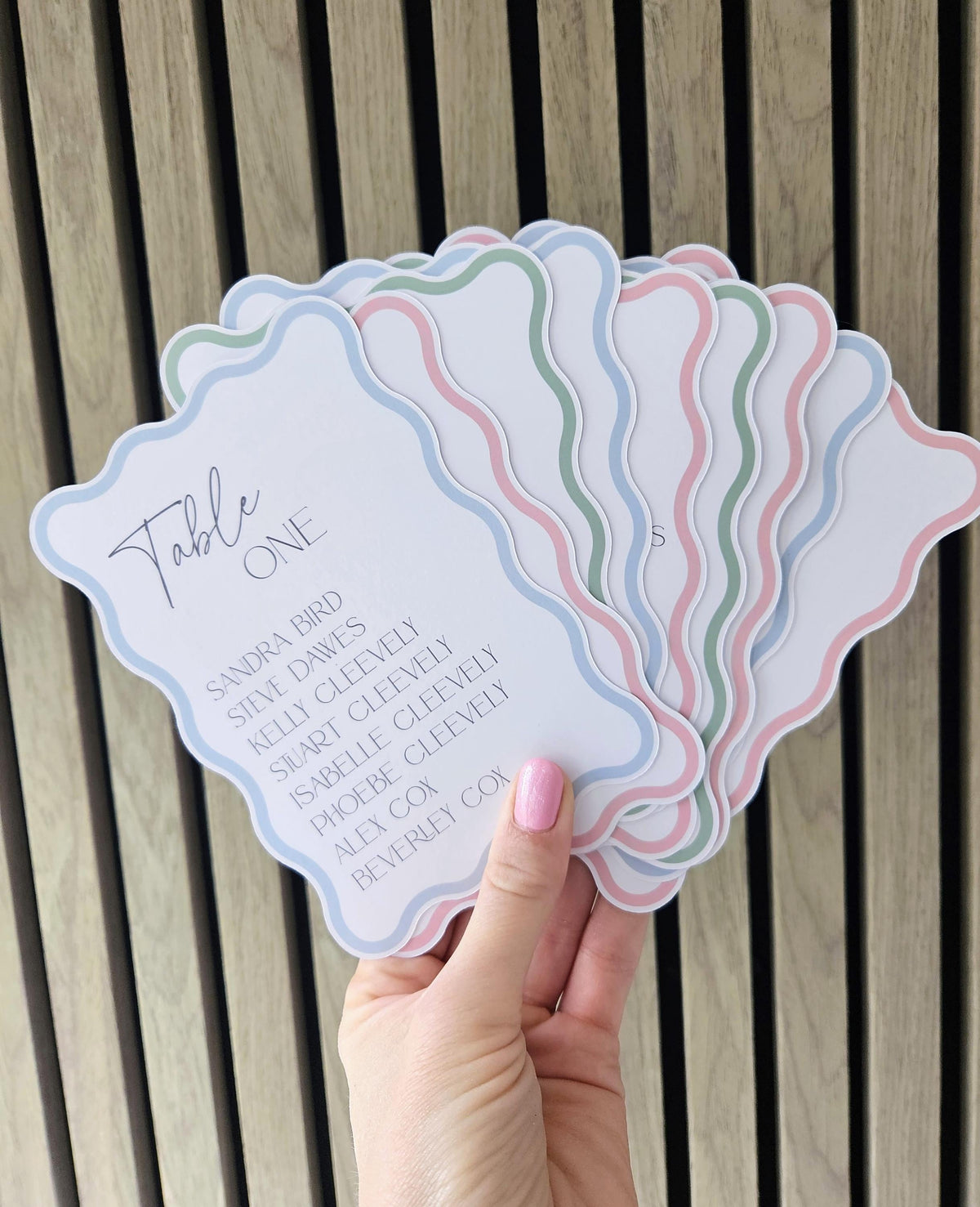Wavy Pastel Wedding Seating Plan Cards | Table Sign Cards
