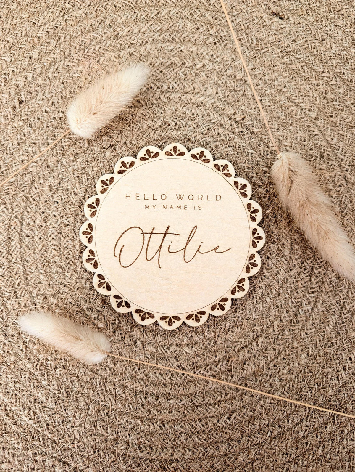 Personalised Baby Name Announcement Plaque | Laser Engraved Disc