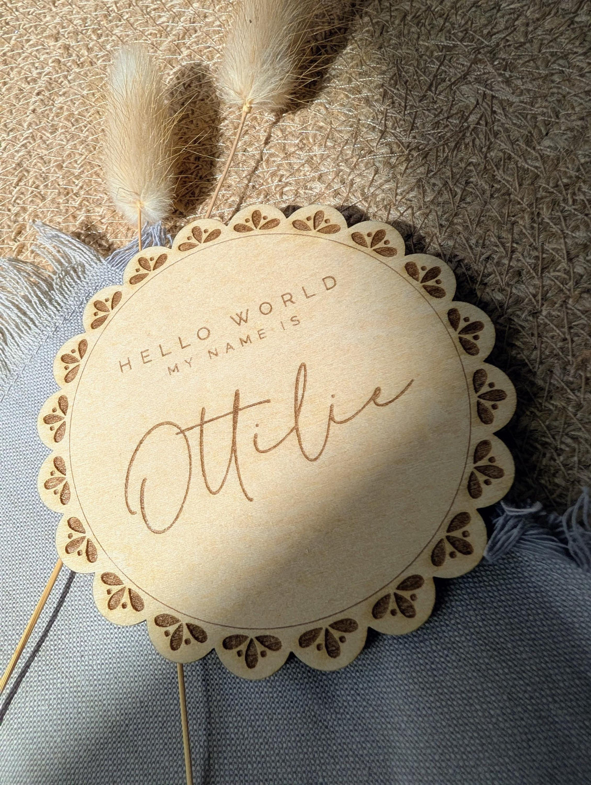 Personalised Baby Name Announcement Plaque | Laser Engraved Disc