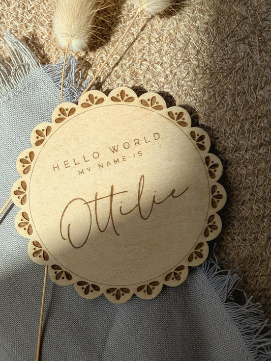 Personalised Baby Name Announcement Plaque | Laser Engraved Disc