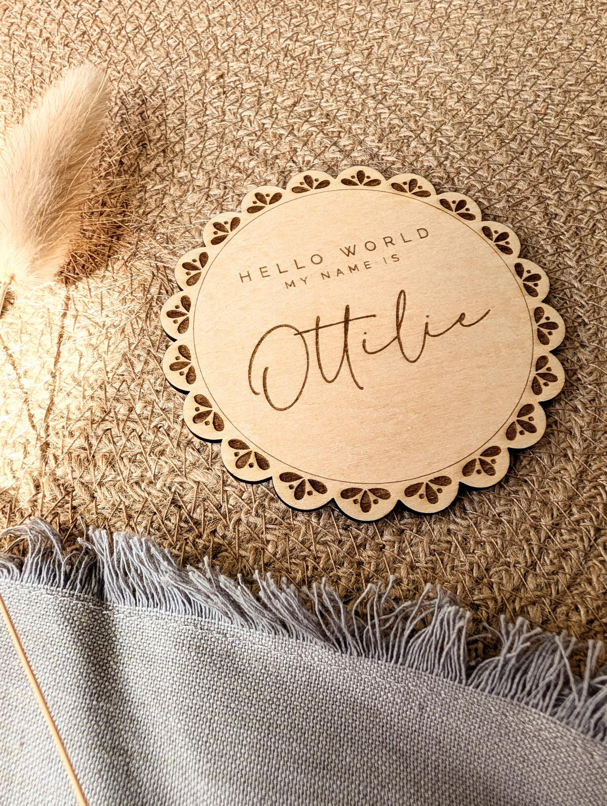 Personalised Baby Name Announcement Plaque | Laser Engraved Disc