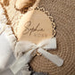 Personalised Lace Baby Name Disc | Wooden Birth Announcement Sign