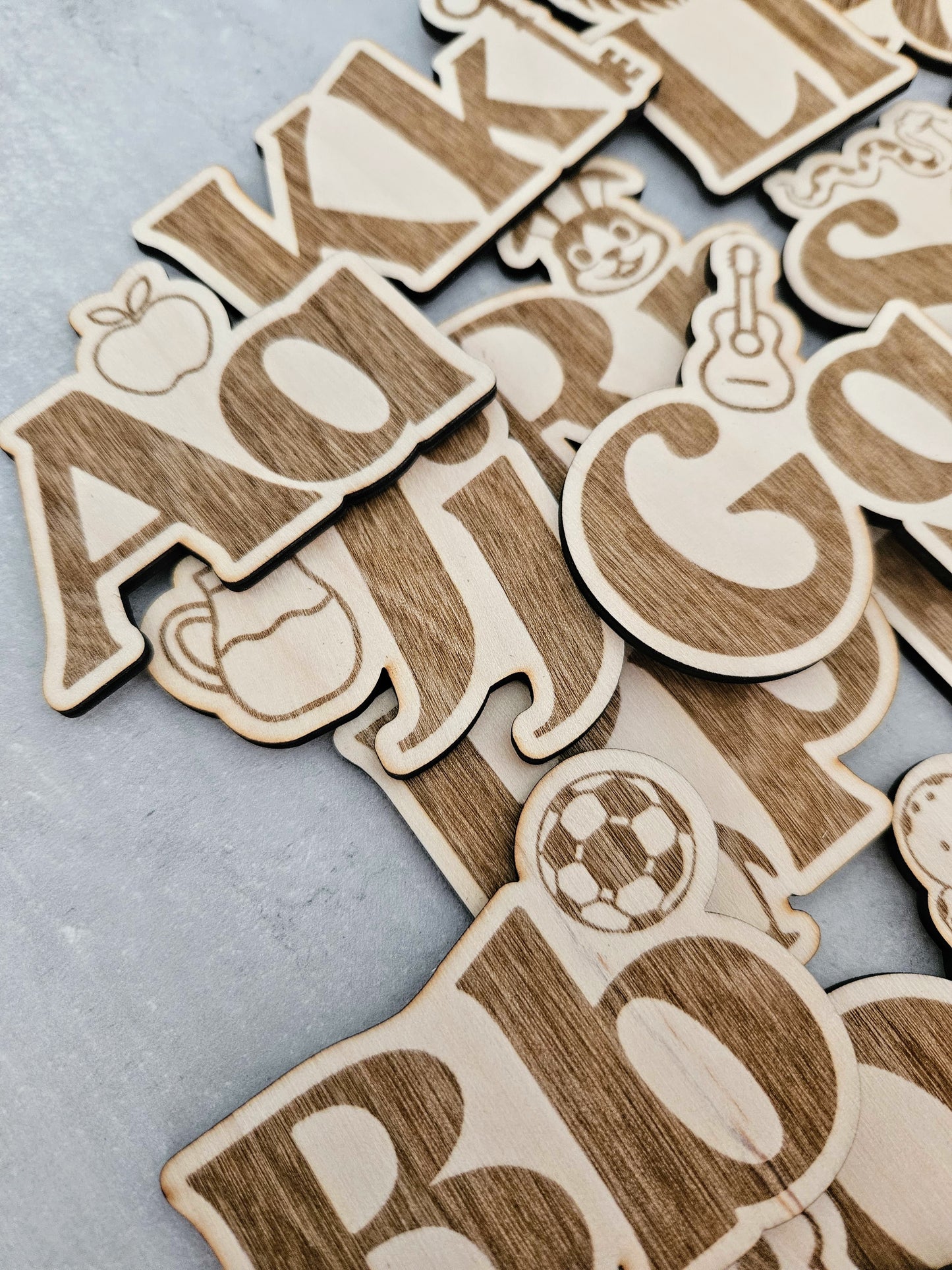 Wooden alphabet fridge magnets