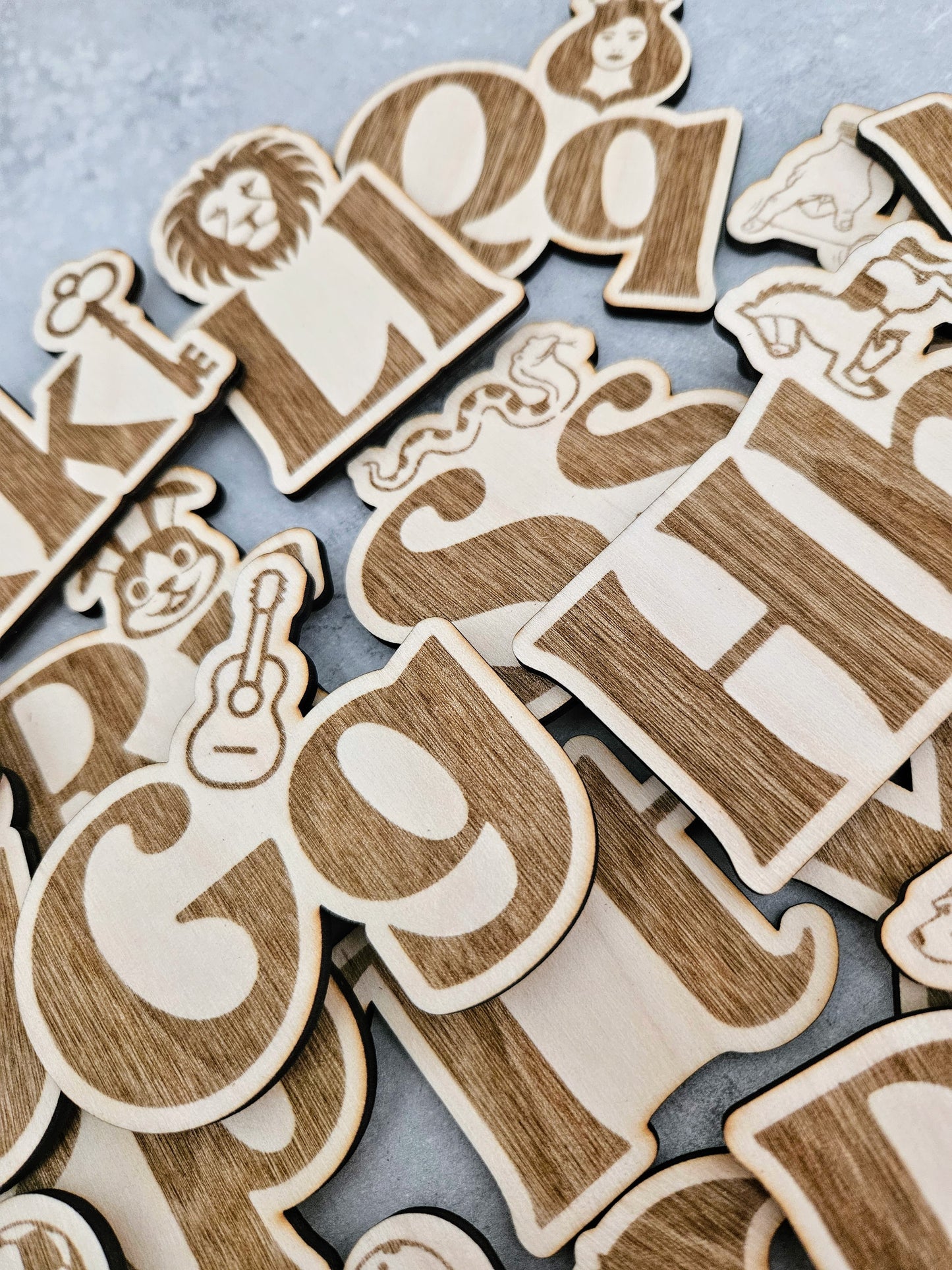 Wooden alphabet fridge magnets