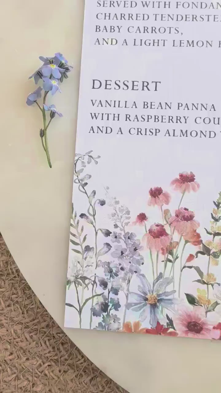 Wildflower Wedding Menu Cards | Floral Botanical Dinner Table Place Names