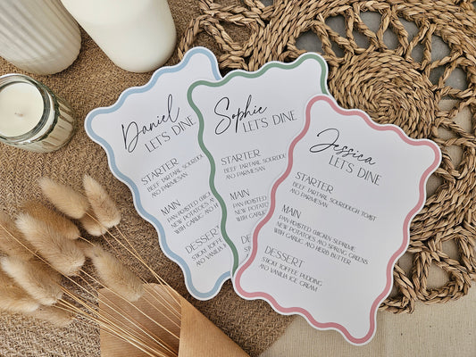 Wavy Wedding Menu and Place Name